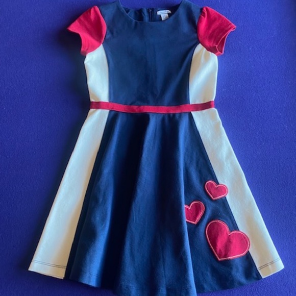 Hartstrings Blue Red Heart Design Short Sleeve Dress Girls Size 10 - Picture 1 of 3